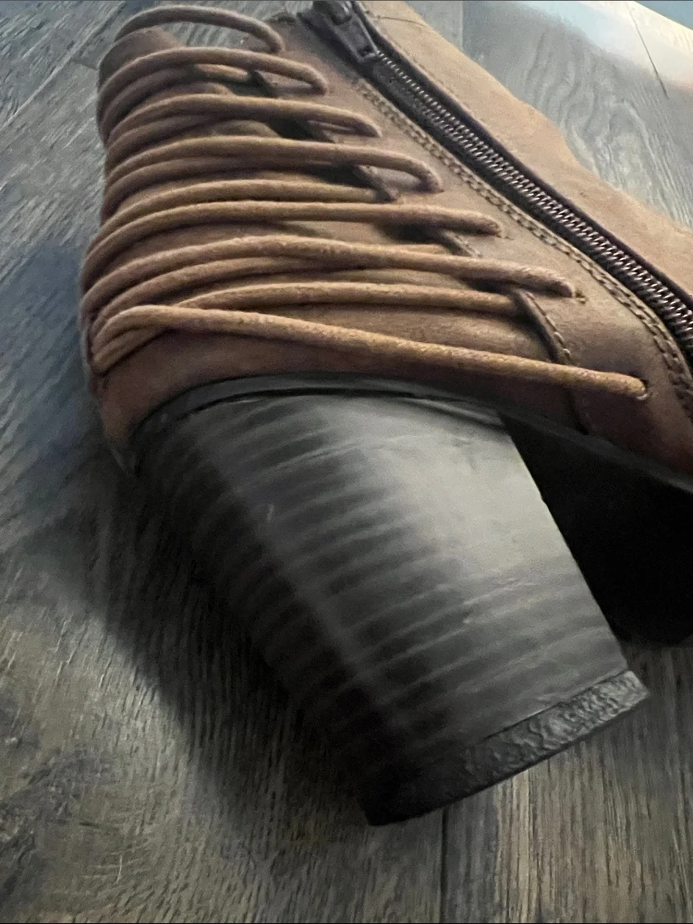 Candie's Brown Lace-Wrap Ankle Booties with Stacked Heel